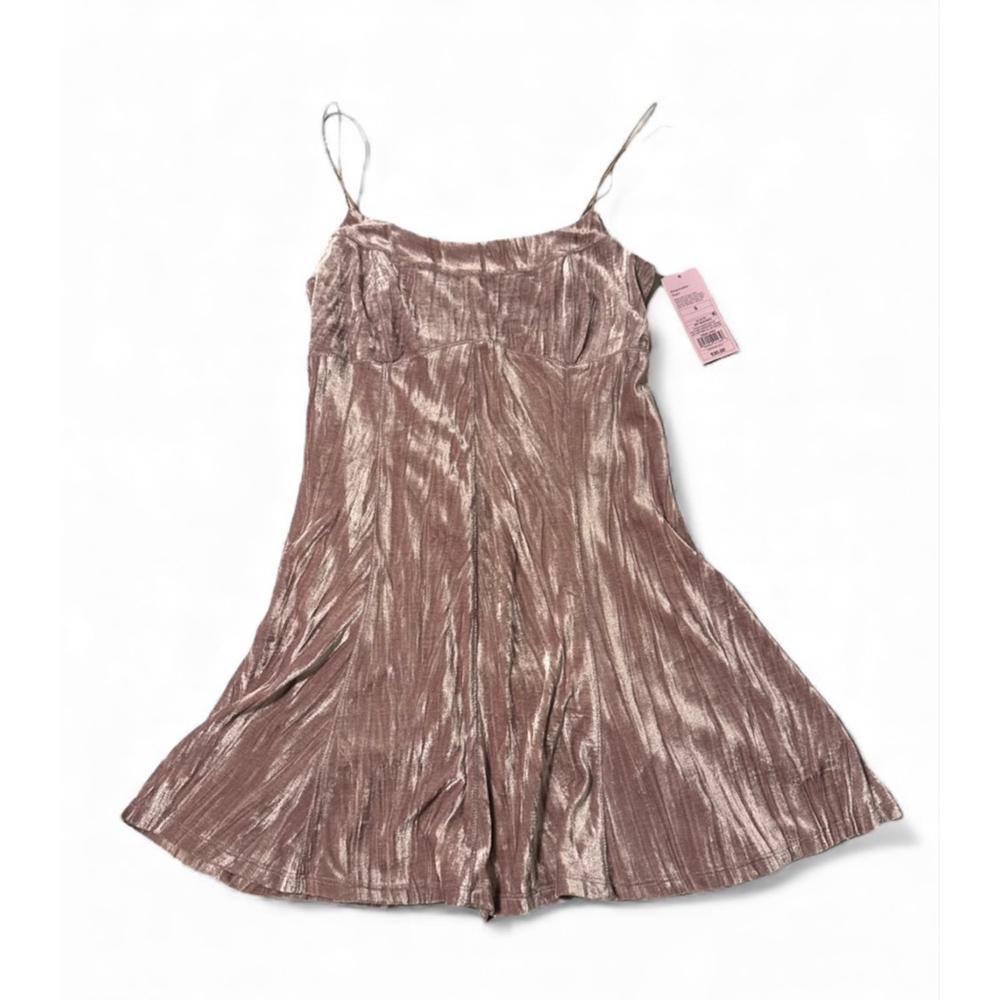 Baby Doll Dress Wild Fable Metallic Rose Gold Velvet Size S NWT Y2K Party Mini